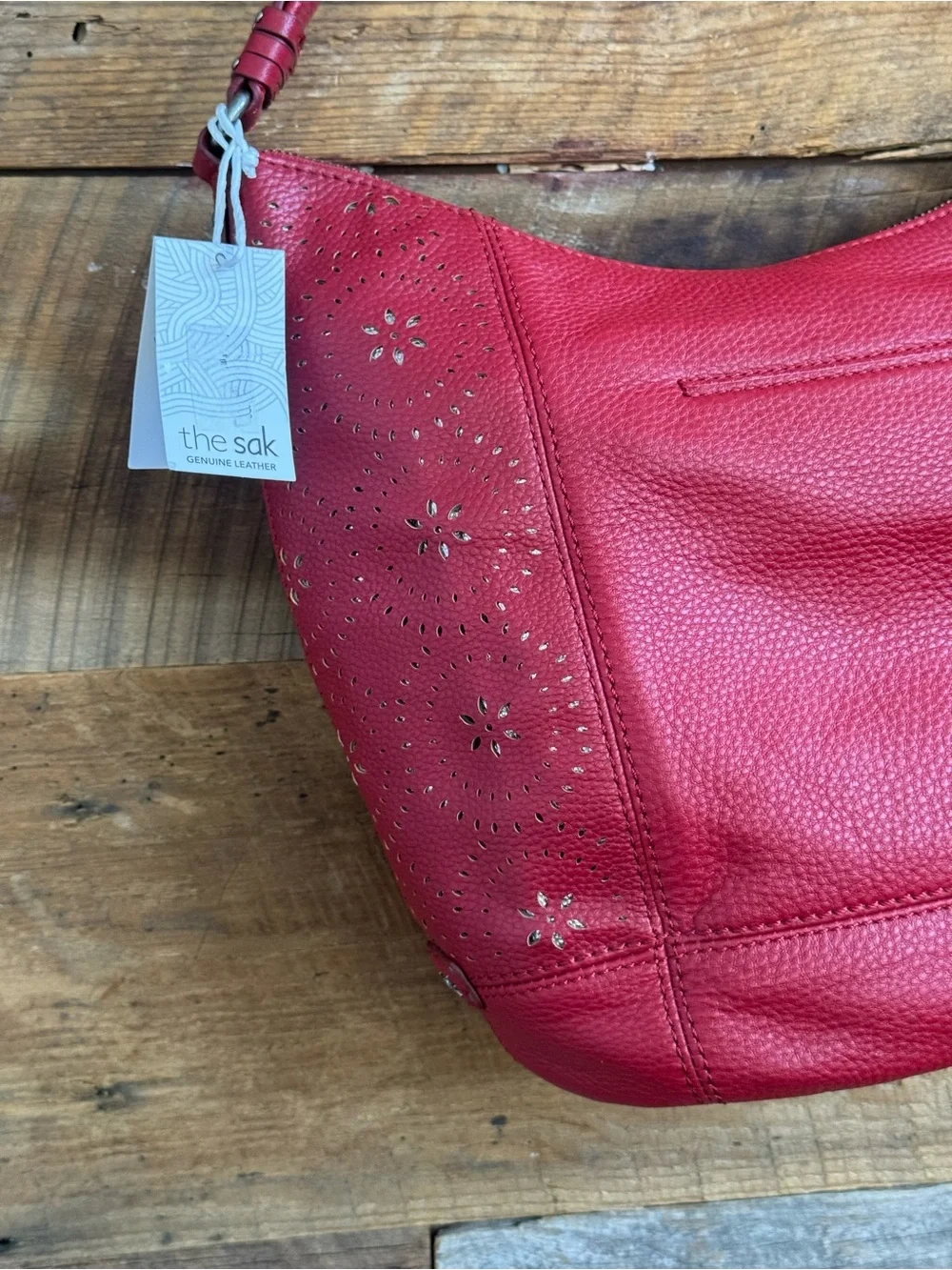 NWT The Sak Sequoia Leather Hobo Bag - Cayenne Mandala Perf Red